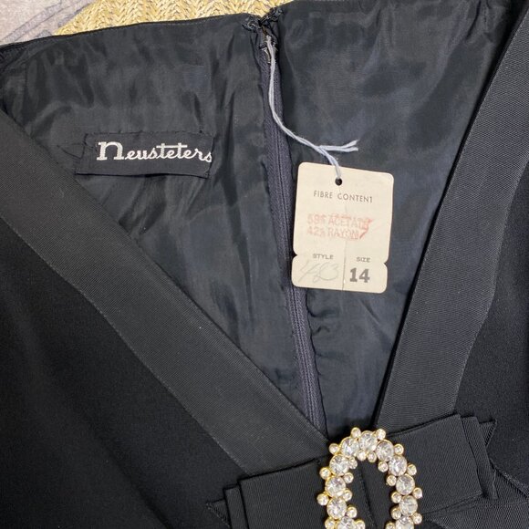 NWT Vintage 1960s Gino Charles for Neusteters Black Cocktail Dress, Size 12/14 - Picture 8 of 11